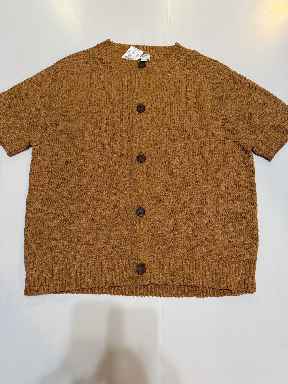 J.Crew Short-Sleeve Button Cardigan Sweater in Camel M NWT